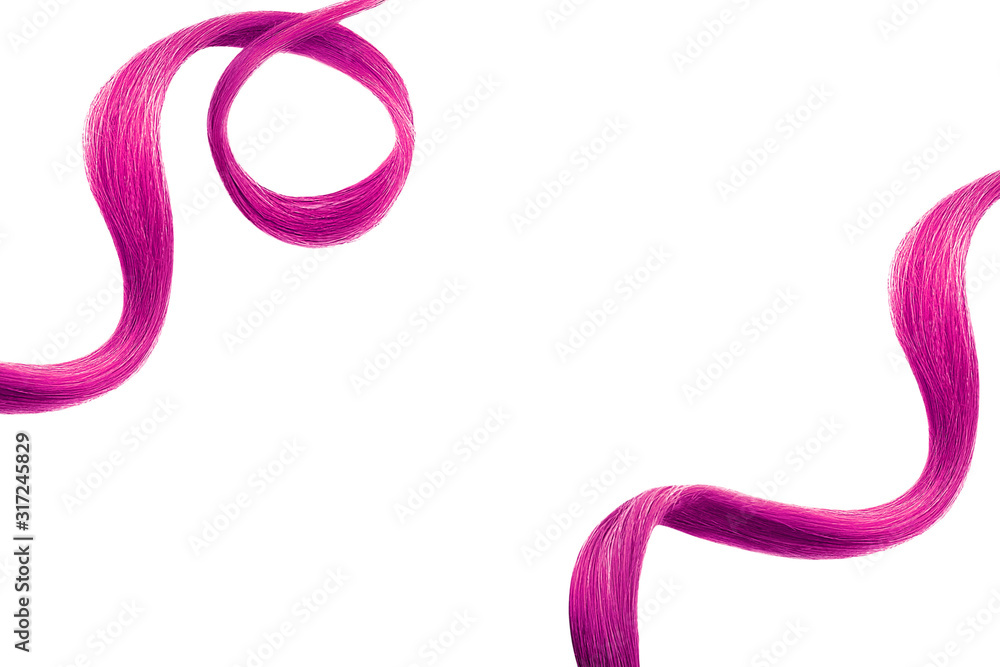 Pink hair on white, isolated. Thin curly threads as background Pink hair on white, isolated. Thin curly threads as background