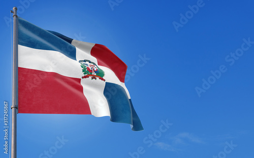 Obraz na płótnie Dominican Republic flag waving in the wind against deep blue sky