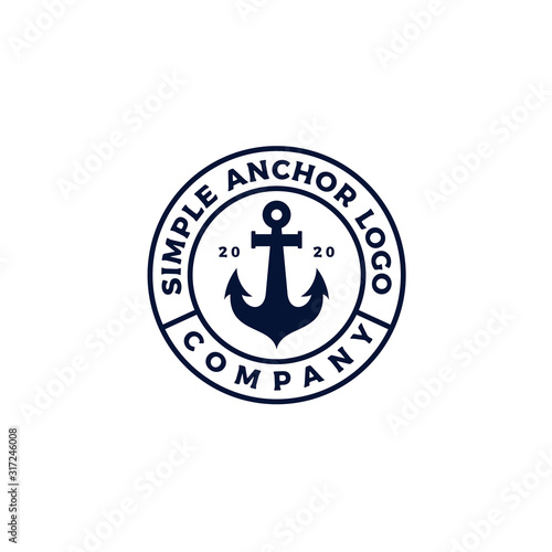Simple Anchor Silhouette, Vintage Retro Stamp Badge Label Emblem logo design for boat ship navy nautical transport.