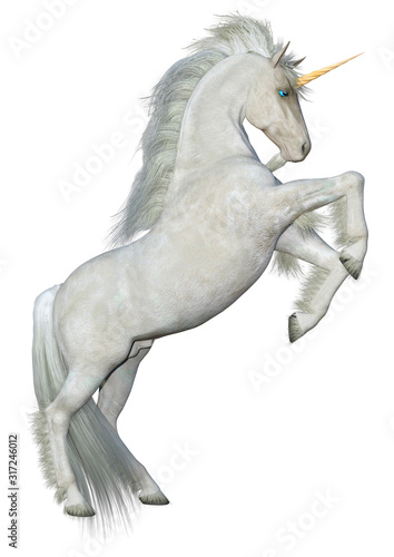 3D Rendering Fairy Tale White Unicorn on White