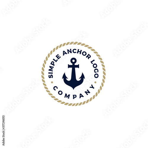 Anchor Silhouette and Rope,Vintage Retro stamp badge marine logo design