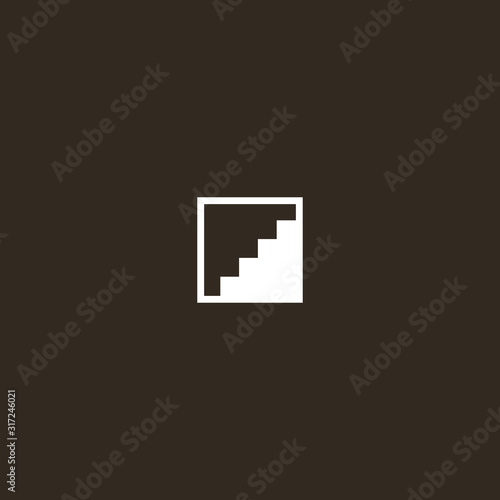 white sign on a black background. simple flat art vector iconic sign of step construction in a square frame