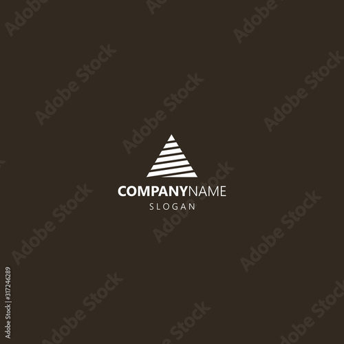 white logo on a black background. flat art abstract geometric simple vector outline iconic logo of striped triangle