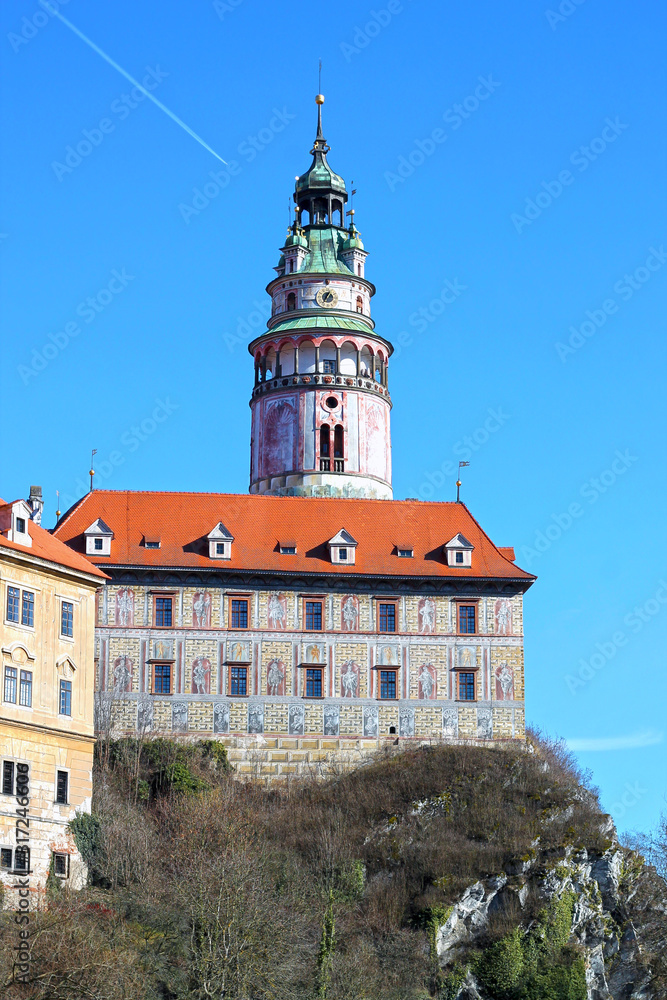 Cesky Krumlov Castle Tower. South Bohemia, Czech Republik.
