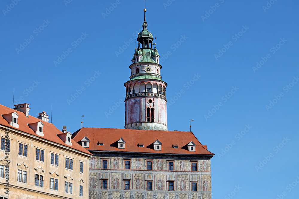 Fototapeta premium Cesky Krumlov Castle Tower. South Bohemia, Czech Republik.