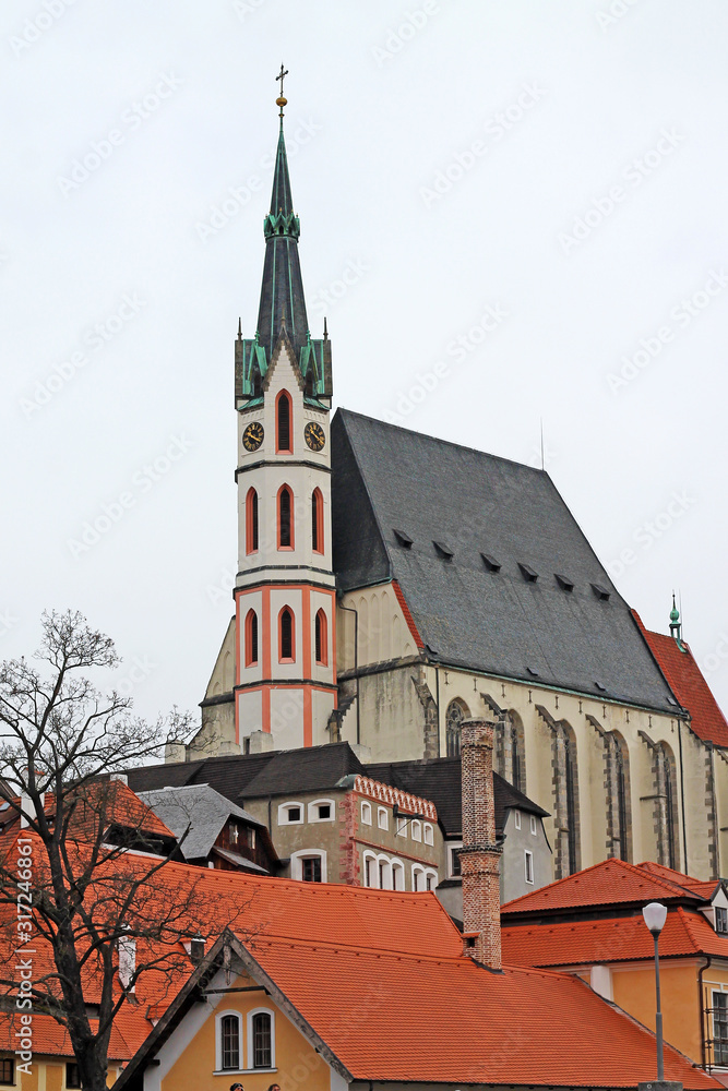 View of Cesky Krumlow St. Vitus Church. Czech Republic.