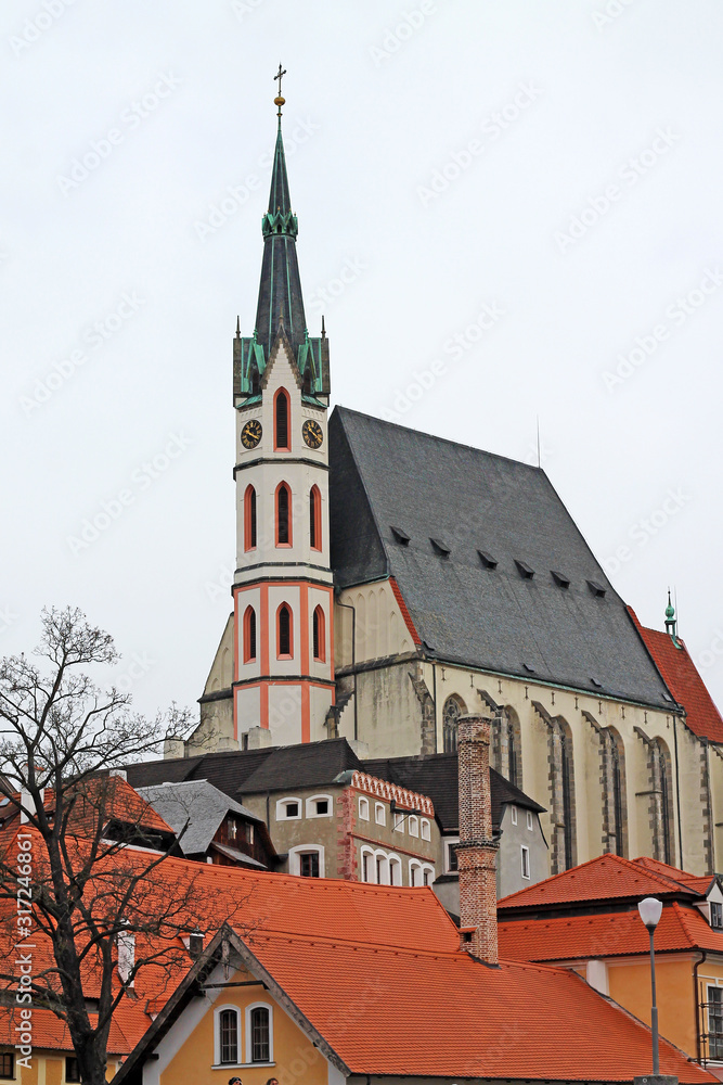 Fototapeta premium View of Cesky Krumlow St. Vitus Church. Czech Republic.