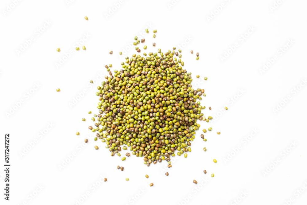 Mung beans on a white background Top view. Mung beans on a white background Top view.