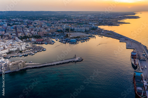 Obraz na plátně Aerial view, from the old town of Monopoli, at dusk, Puglia, Italy,