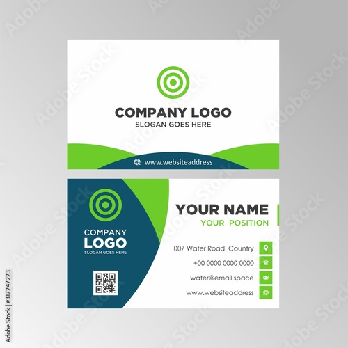 Simple Modern Curve Business Card Template Design With Blue and Green Color, Professional Business Card Vector Editable
