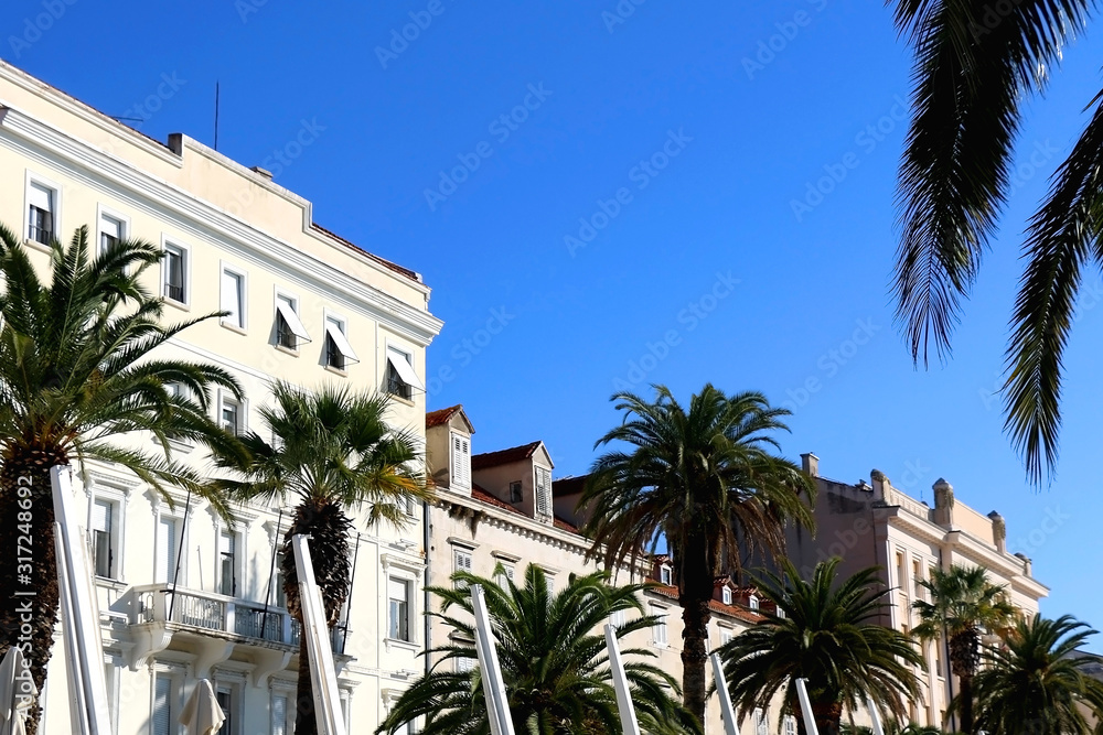 Historic architecture on Riva promenade in Split, Croatia.