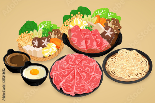 shabu shabu set illustration (Japanese Rice Bowl)