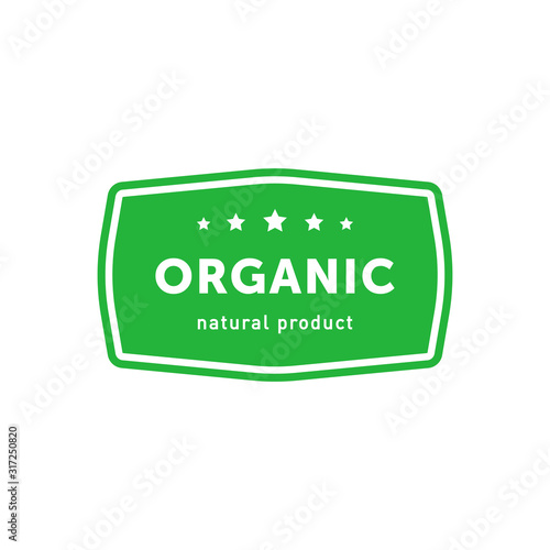 Organic natural product green rectangle emblem. Design element for packaging design and promotional material. Vector illustration.