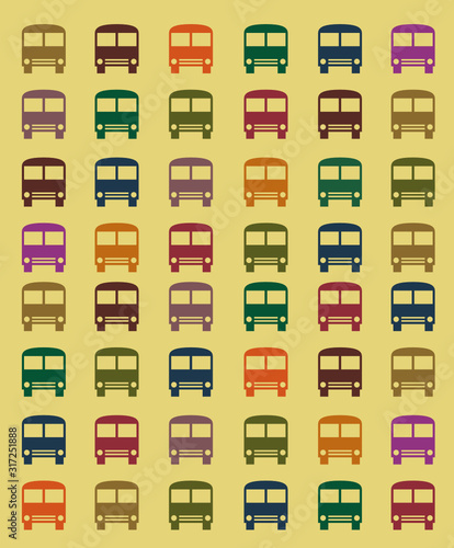  set of bright colored buses on a black background