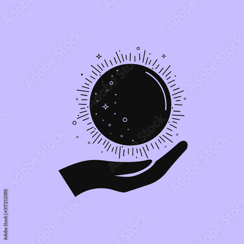 Magic ball in the hand icon vector illustration isolated on light background