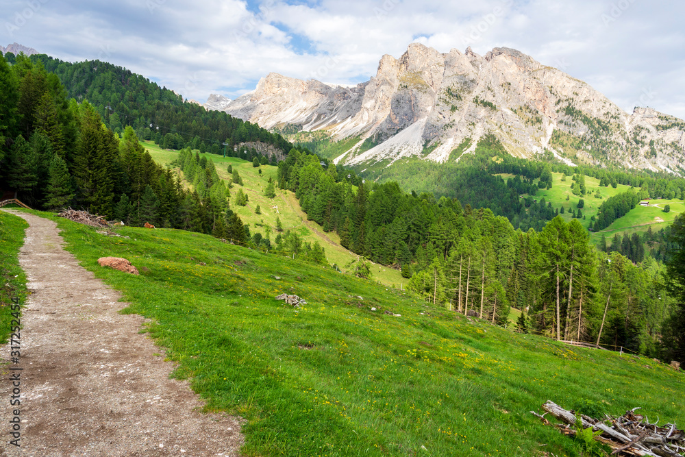 Beautiful mountain landscape of the Dolomites . Santa Cristina Valgardena. Italy.