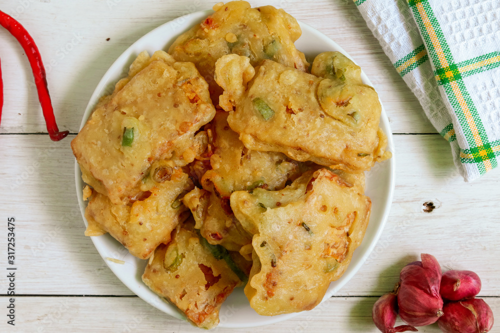 Traditional indonesian culinary food. Masakan / Makanan Tempe Goreng