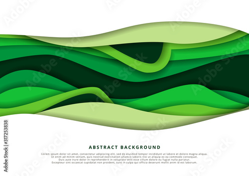 Vector image of abstract background with green elements, with cut paper effect