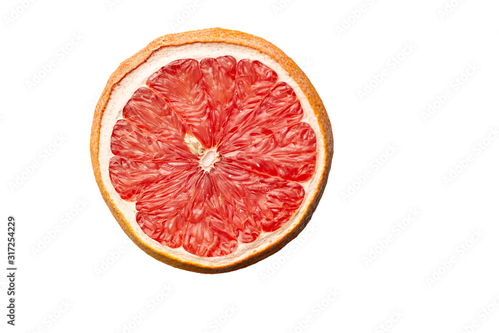 Slice of red dry grapefruit isolated on white background Slice of red dry grapefruit isolated on white background