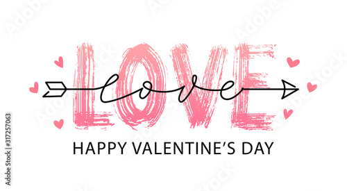 Happy Valentines Day. Vector illustration isolated on white background. Hand drawn text lettering for Valentines Day greeting card. Calligraphic design for print cards, banner, poster