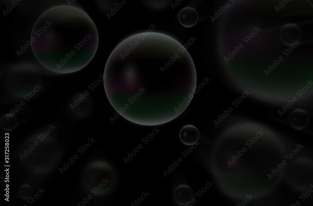 Soap bubbles on a black background. Abstract texture