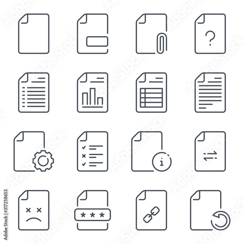 File and document related line icons. Docs and file management vector linear icon set.