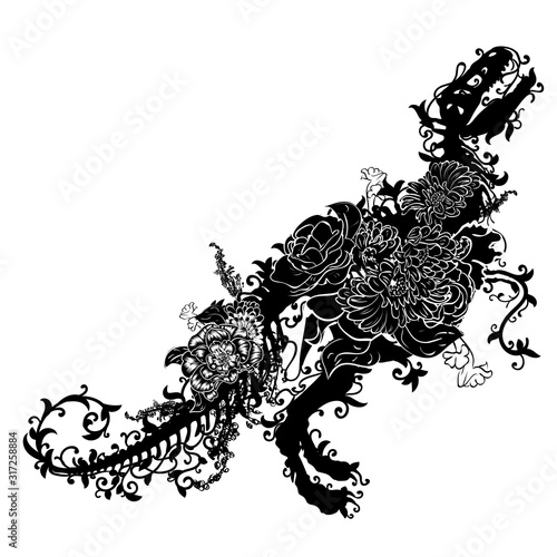 Trex skeleton with flowers