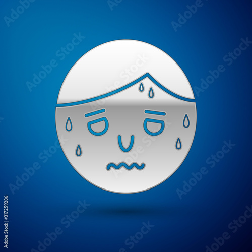 Silver Man with excessive sweating icon isolated on blue background. Vector Illustration