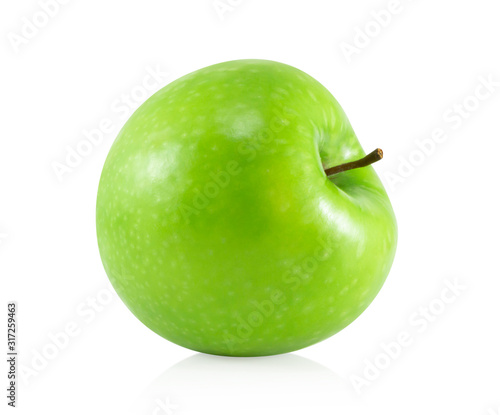 Closeup green apple isolated on white background, fruit for healthy diet concept