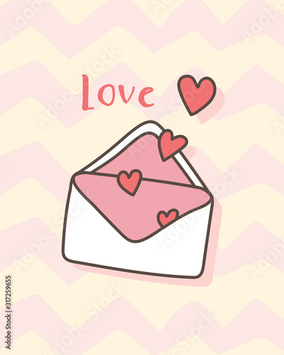 Happy Valentine's Day with pink open envelope with a heart, Valentines Day declaration of love, Valentine card and poster