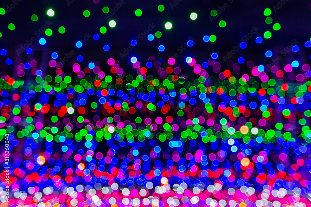 Blurry colorful of LED light on night.