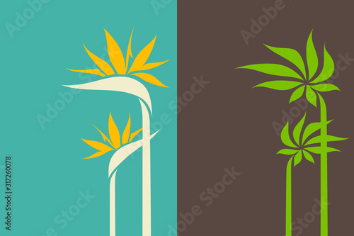 Obraz na plátně Tropical leaves and exotic flowers