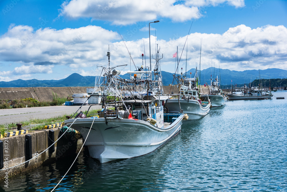Boats in the port at Minmaya Bay, Aomori Prefecture, Honshu, Japan