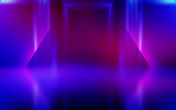 Abstract dark background with blue and pink neon glow. Neon light lines. Show empty stage background