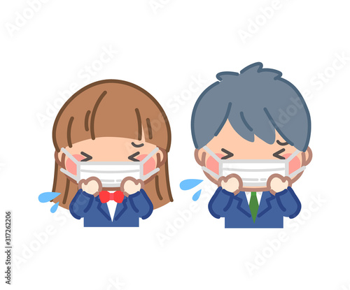 学生イラスト　風邪