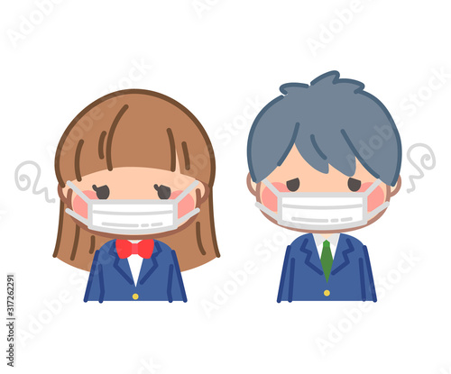 学生イラスト　風邪