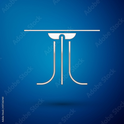 Silver Round table icon isolated on blue background. Vector Illustration