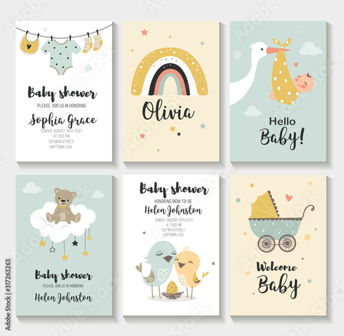 Baby shower invitation birthday greeting cards,  vector illustration