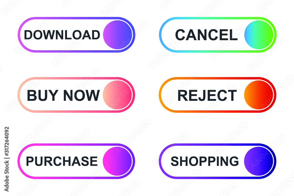 Set of modern material style buttons for website, mobile app and infographic template Different gradient colors illustration graphic and web design. Set of modern material style buttons for website, mobile app and infographic template Different gradient colors illustration graphic and web design.
