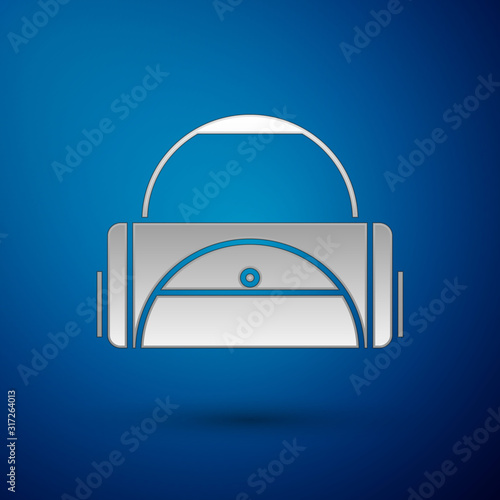 Silver Sport bag icon isolated on blue background. Vector Illustration