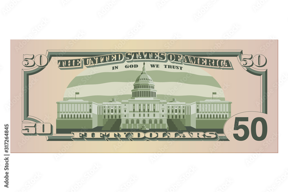 Fifty Dollar Bill 50 Us Dollars Banknote Back Side Vector