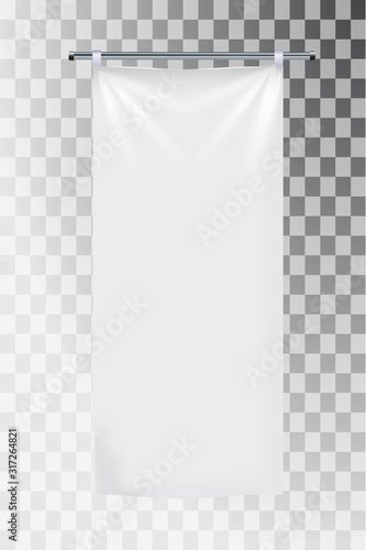 Realistic white advertising textile flags and banners vector . Advertising flag banner and fabric canvas poster for advertising illustration on transparent becgraund.