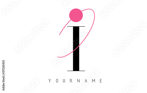 I Letter Logo Design with a Round Pink Eclipse.