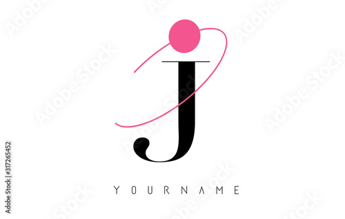 J Letter Logo Design with a Round Pink Eclipse.