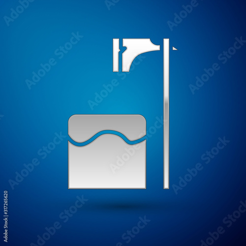 Silver Executioner axe in tree block icon isolated on blue background. Hangman, torturer, executor, tormentor, butcher, headsman. Vector Illustration