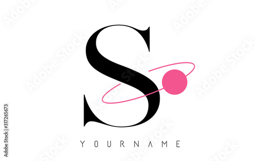 S Letter Logo Design with a Round Pink Eclipse.