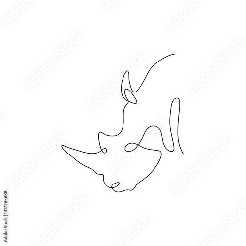One line rhinoceros head design silhouette. Hand drawn minimalism style vector illustration.