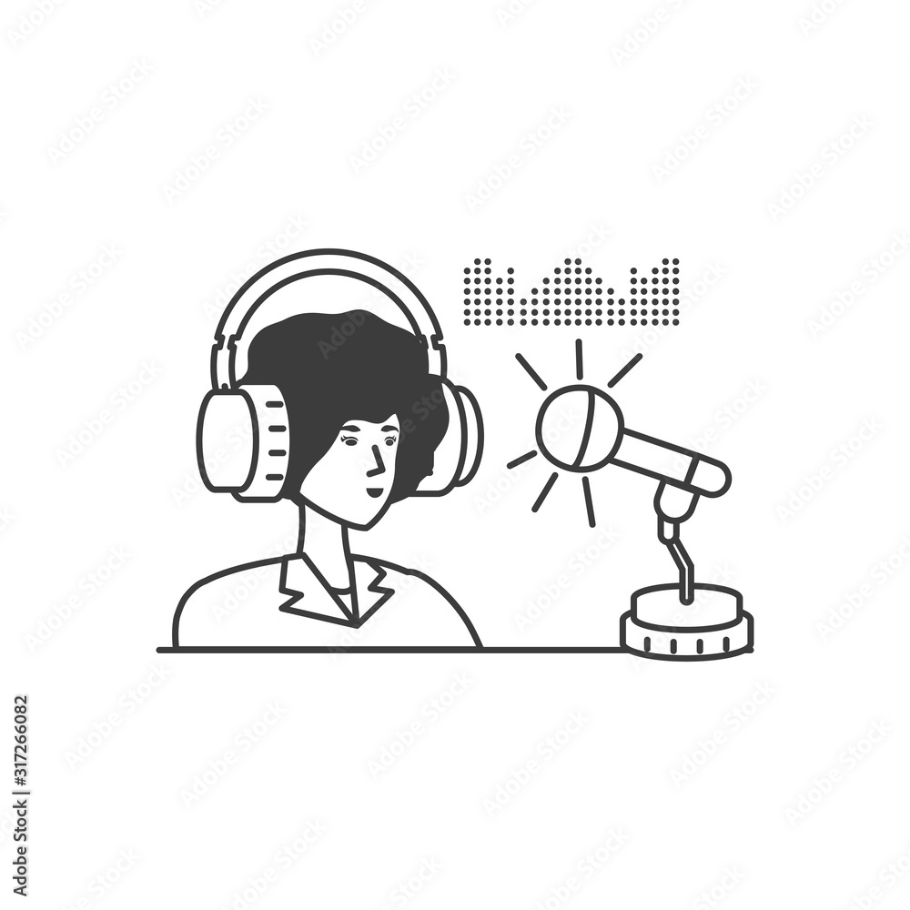 cute young woman with earphones and microphone cute young woman with earphones and microphone