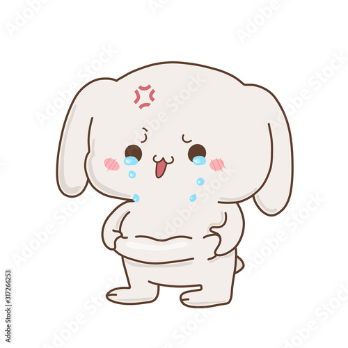 Cute bunny crying because fat, vector hand-drawn illustration in kawaii style. Excess weight . Cartoon doodle for children's textiles, t-shirts or postcards.