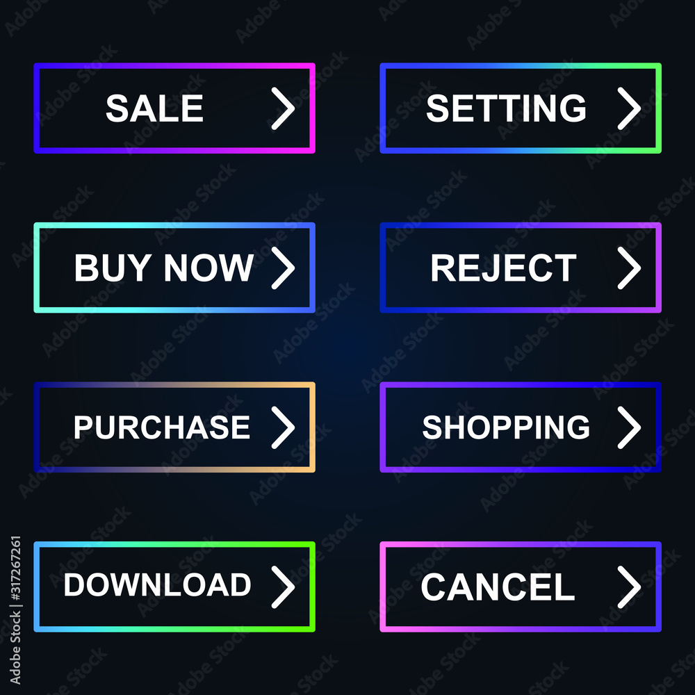 Set of modern material style buttons for website, mobile app and infographic template Different gradient colors illustration graphic and web design. Set of modern material style buttons for website, mobile app and infographic template Different gradient colors illustration graphic and web design.
